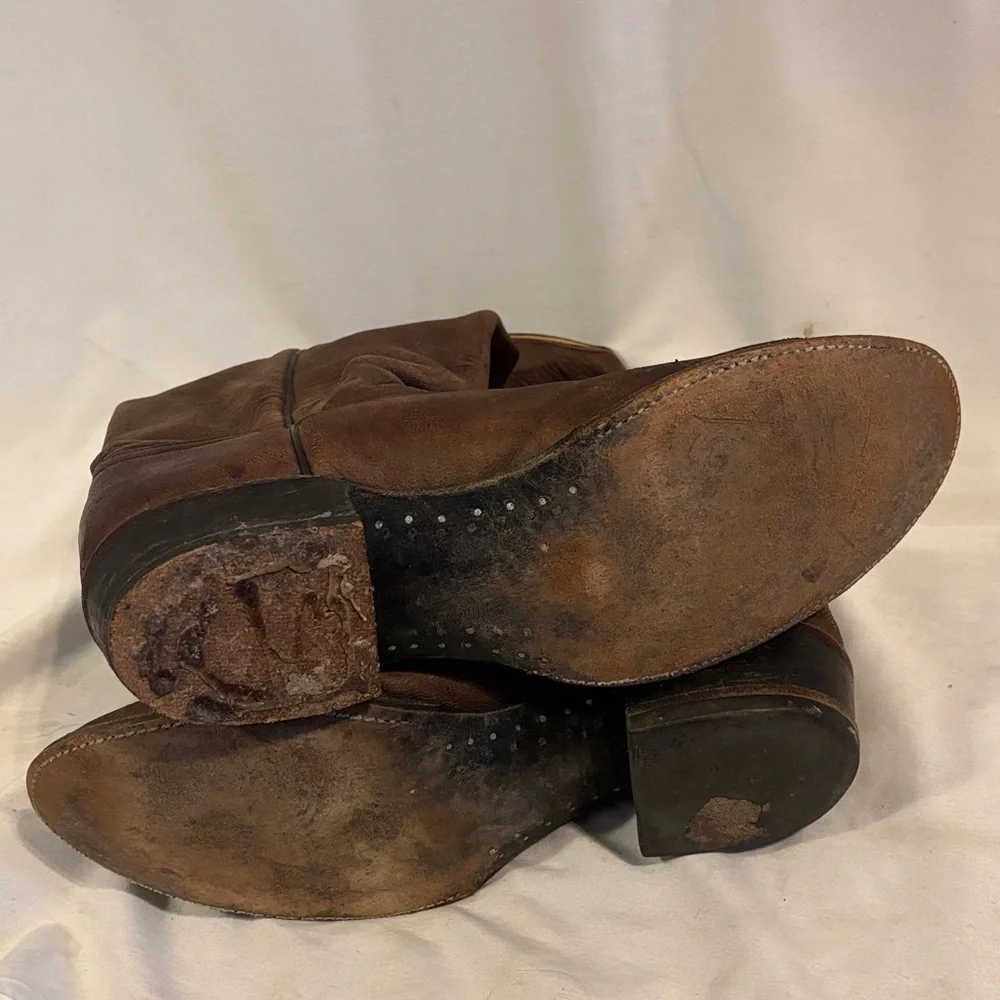LARRY MAHAN Men Brown LEATHER COWBOY WESTERN BOOTS Size 10